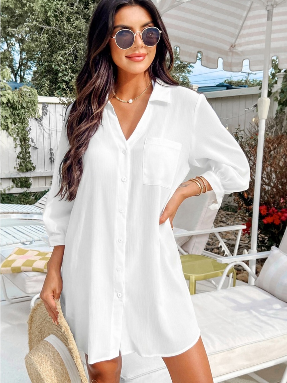 CUPSHE Women’s White Button-Front Swim Cover-Up Shirt Dress